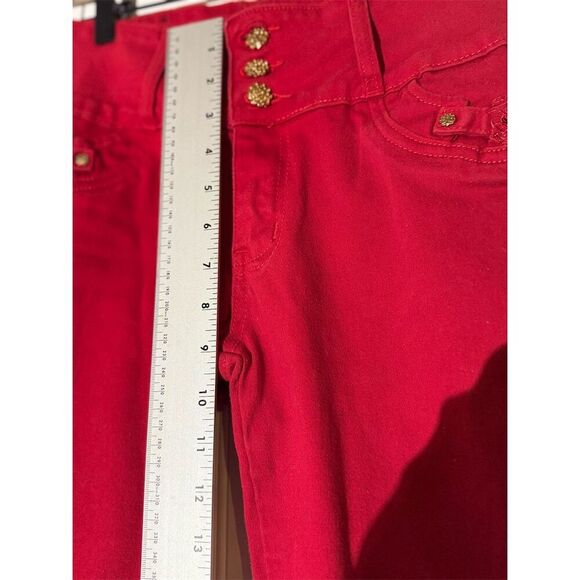 ModaXpress Y2K Red Cropped Pants Sz 13 Lace-Up Gold Button Streetwear Baddie - Picture 6 of 11